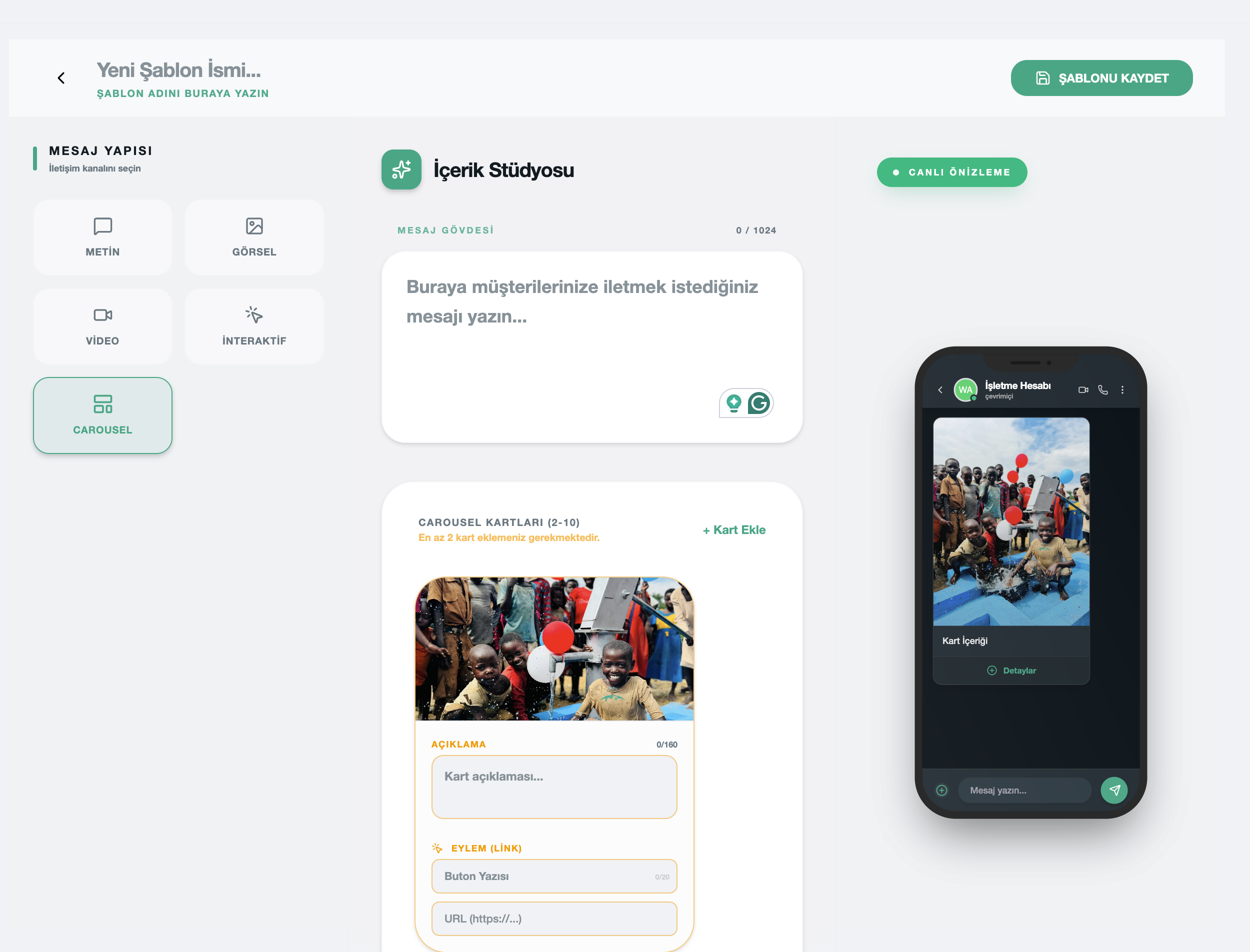 Sürükle-Bırak Şablon Sihirbazı